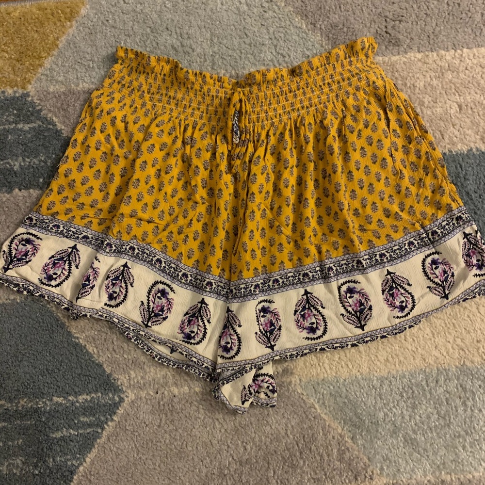 Yellow Flowy Patterned Shorts